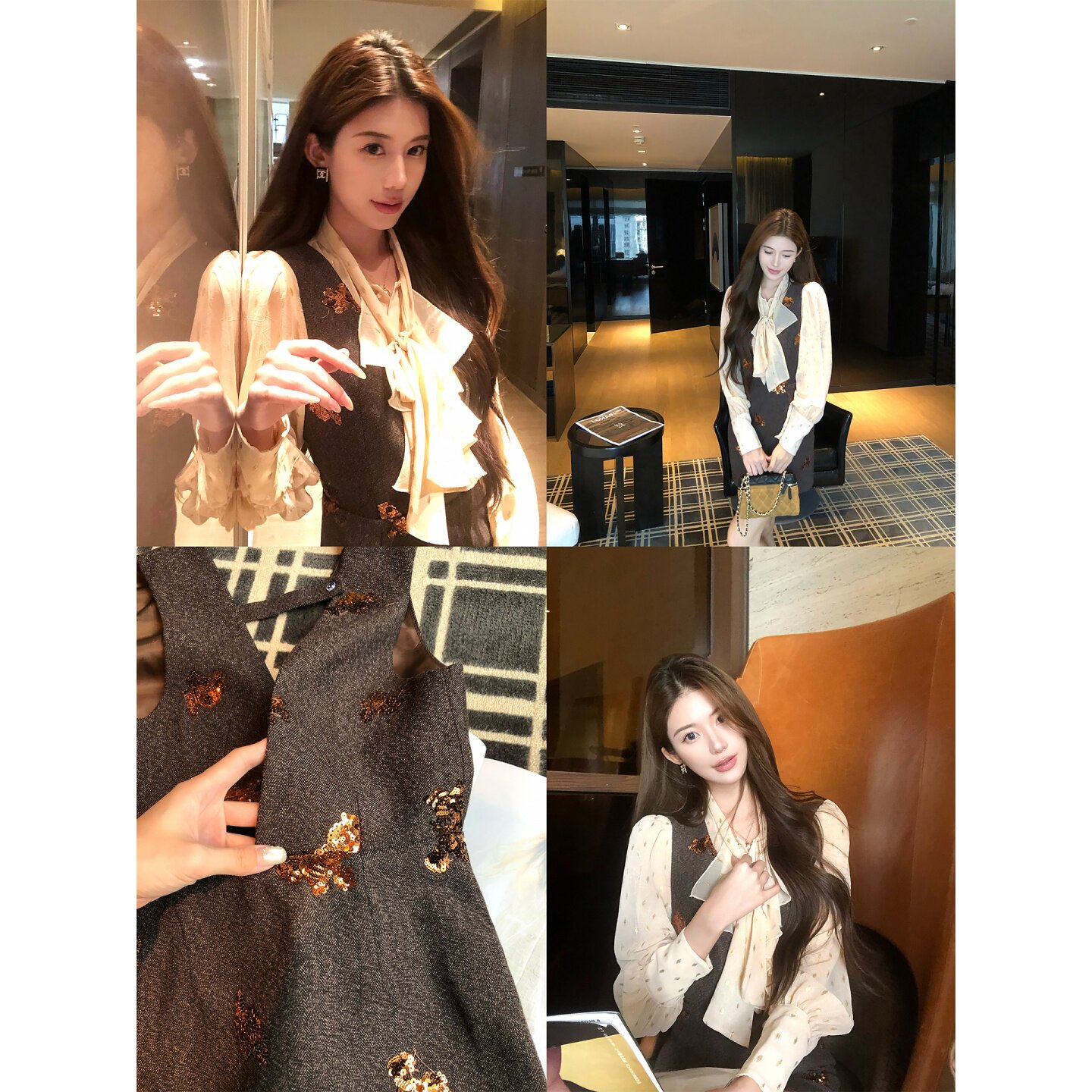 大码胖mm法式设计感背心裙内搭衬衫两件套女秋季小香风裙子一整套,女装/女士精品,时尚套装,淘宝优惠券,粉丝福利购,淘宝优惠卷