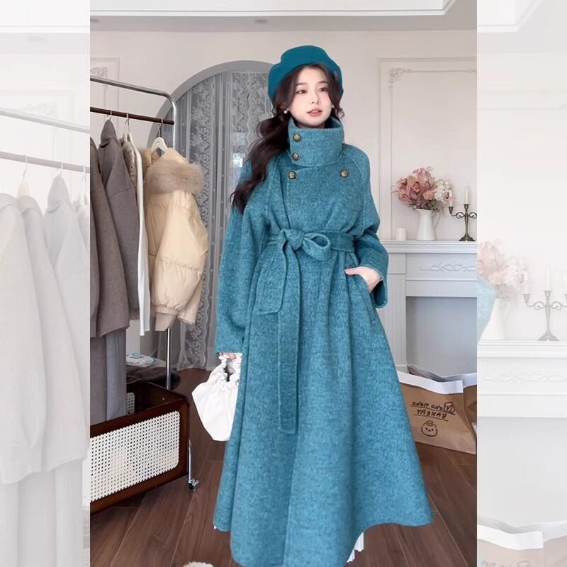 大码胖MM韩版高级感立领通勤保暖外套女冬季新款系带百搭长款大衣,女装/女士精品,毛呢外套,淘宝优惠券,粉丝福利购,淘宝优惠卷
