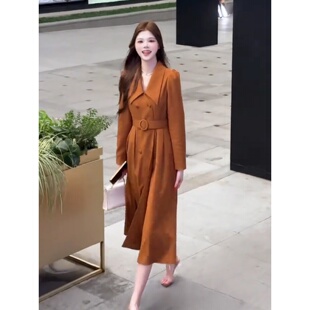 新款 大码 秋季 气质高级名媛连衣裙女装 休闲御姐收腰长裙子 胖mm法式