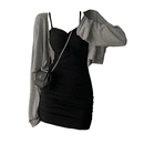 显瘦套装 胖mm纯欲甜辣风褶皱抹胸吊带连衣裙针织防晒开衫 女装 大码