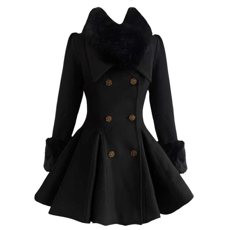 大码胖mm掐腰夹棉冬季毛呢大衣富家千金加厚毛领呢子修身长袖外套