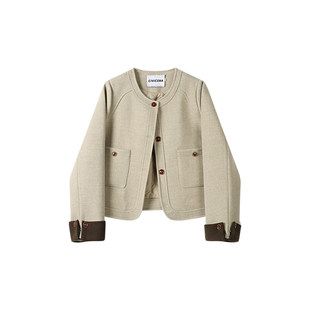 大码胖mm韩系小众夹棉加厚小香风上衣女春季新款复古短款毛呢外套