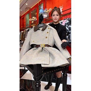 大码胖妹妹小香风中长款翻领毛呢外套冬季新款夹棉加厚保暖大衣女