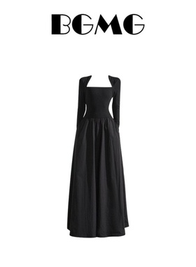 大码胖mm法式复古高级感黑色连衣裙女装秋季气质收腰长袖A字长裙