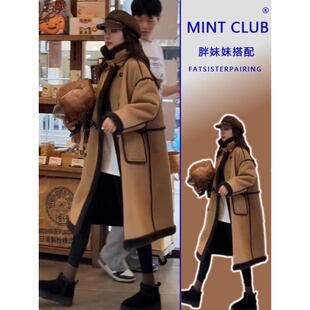 大码胖MM韩系复古通勤气质毛呢外套女冬季新款显瘦保暖中长款大衣