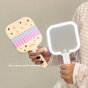 手持LED化妆镜2025新款便携随身镜高清学生镜子梳妆镜迷你镜可爱