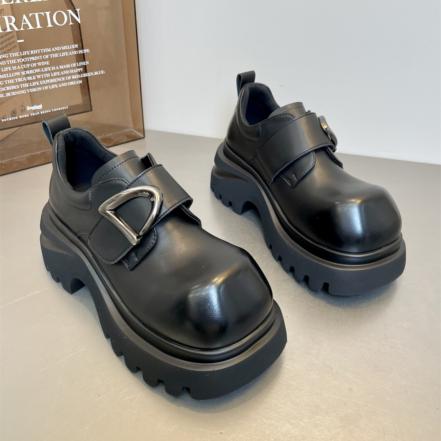 乐福鞋女增高厚底英伦德比小皮鞋