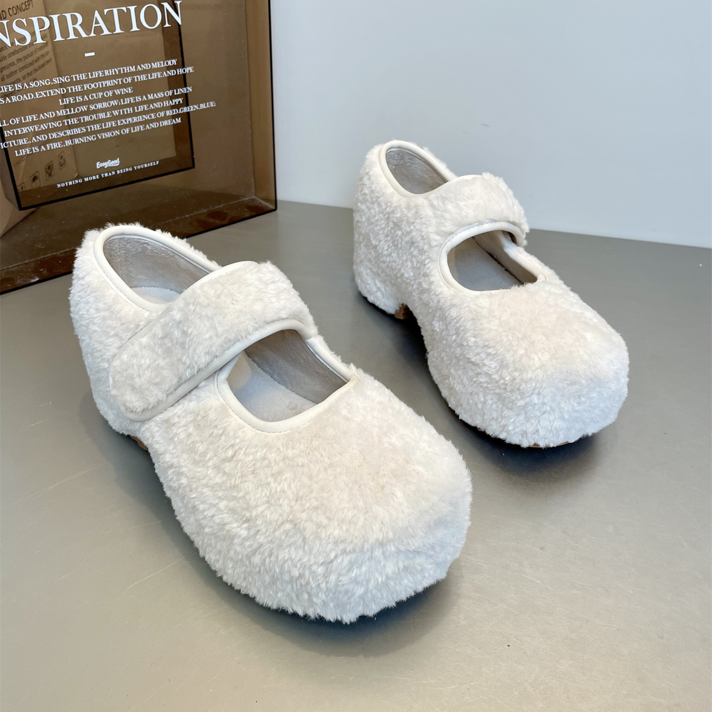 玛丽珍鞋女加绒保暖毛毛鞋棉鞋子