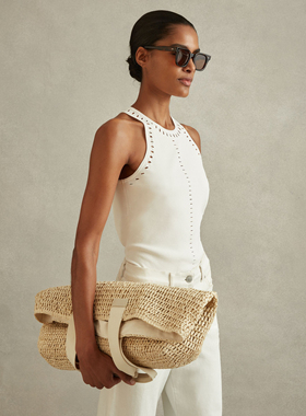 Re纯元 夏季挂脖进口针织镂空背心  弹力大 时尚洋气  透气 凉快