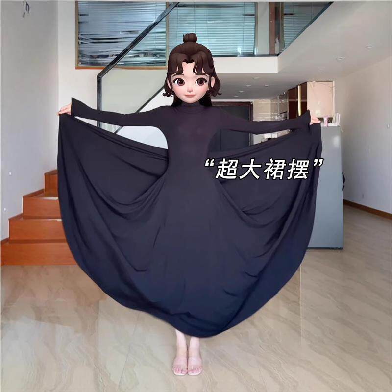 黑色修身长款裙子女秋季巨好看掐腰配大衣内搭赫本风针织连衣裙