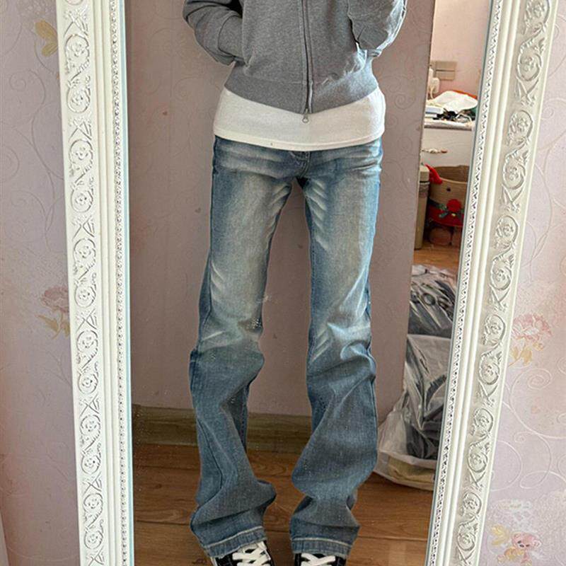 美式辣妹高腰显腿窄版直筒牛仔裤女2026新款修身显瘦百搭长裤子