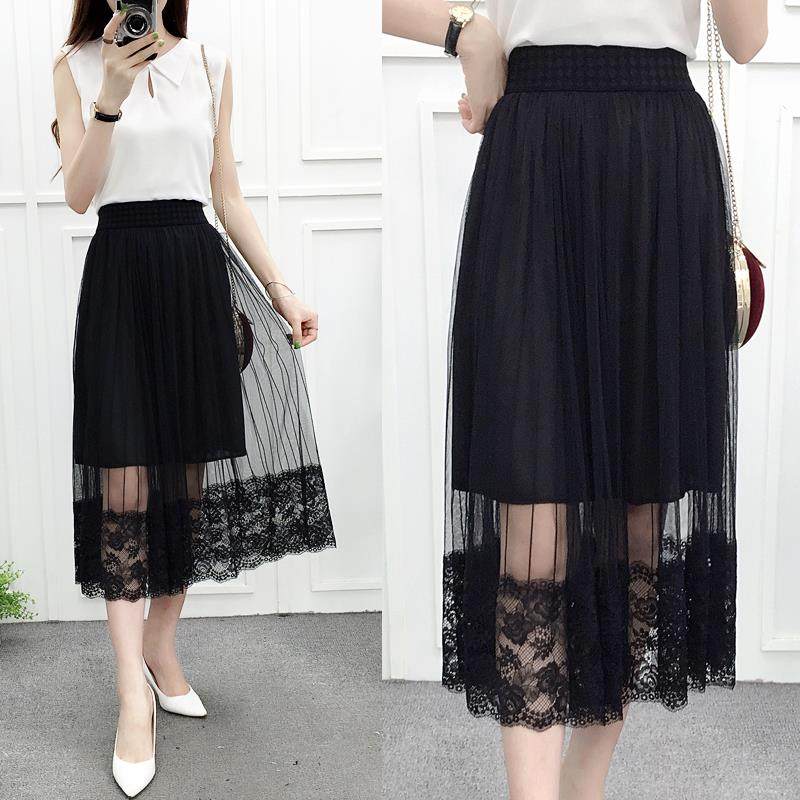 2019夏季新款网纱半身裙女中长款百搭蕾丝镂空纱裙高腰休闲百褶裙|msdalam kategori Butik wanita / wanita, skirt - dari Buy2taobao.com untuk memberikan perkhidmatan ejen Taobao profesional membeli