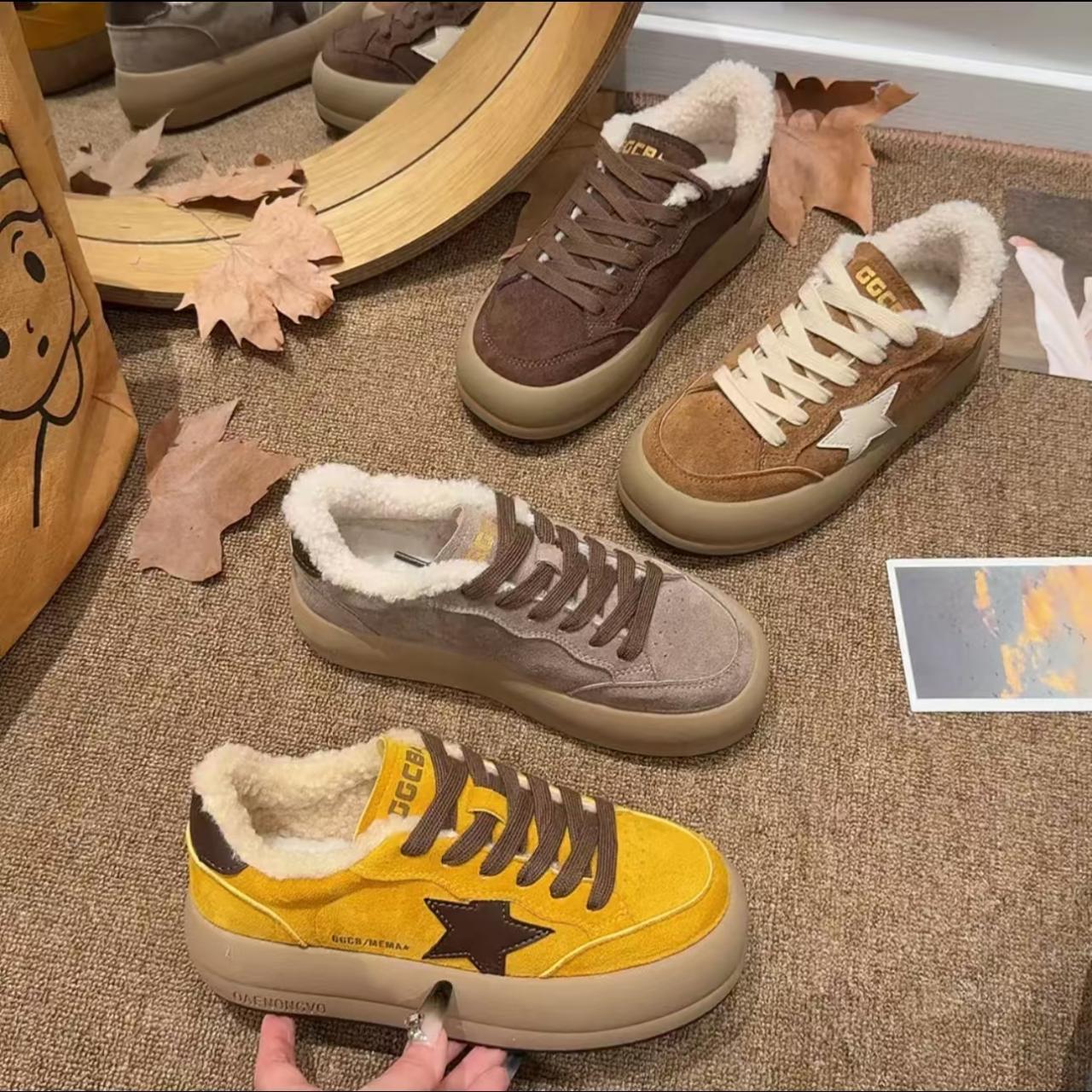 厚底加绒百搭保暖时尚星星板鞋软底防滑休闲板鞋