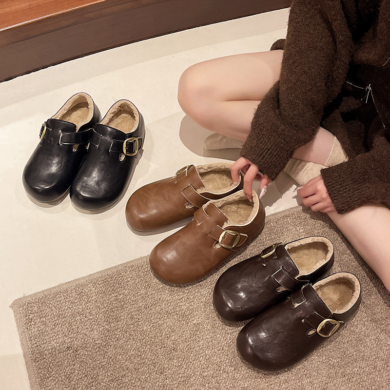 加绒保暖舒适软底一脚蹬懒人鞋