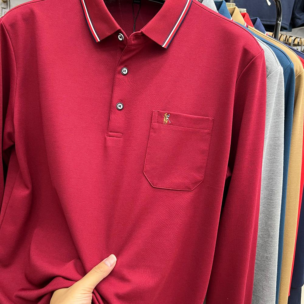 长袖中老年T恤爸爸真口袋POLO衫