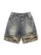现货BUYINIUZAI～美式 男 五分裤 复古水洗破坏迷彩拼接毛边短裤 夏季