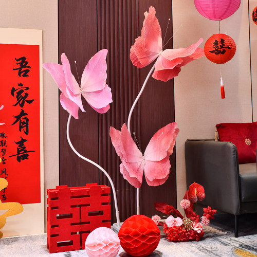 结婚皱纹渐变蝴蝶婚房布置客厅立体蝴蝶路引婚礼场景现场装饰