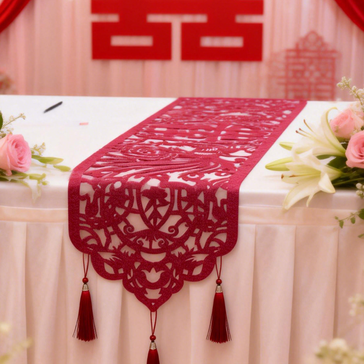 剪纸桌旗结婚丝绒龙凤茶几订婚桌布婚礼婚房装饰餐桌电视柜盖布,居家布艺,桌旗,淘宝优惠券,粉丝福利购,淘宝优惠卷