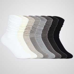袜say 女中筒袜纯色简约百搭舒适无骨缝头竖条纹吸汗堆堆袜 秋冬款