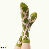 袜say 森系剪影印花立体浮雕透肤女中筒袜玻璃水晶亮光丝袜堆堆袜