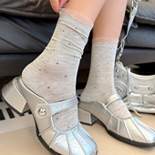 袜say 木耳纱边韩系小波点直板女袜透气中筒袜少女堆堆袜 春夏薄款