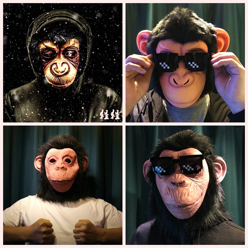 面具猩猩头套乳胶猴子成人儿童可爱恶搞怪搞笑狗狗抖音动物面罩鬼