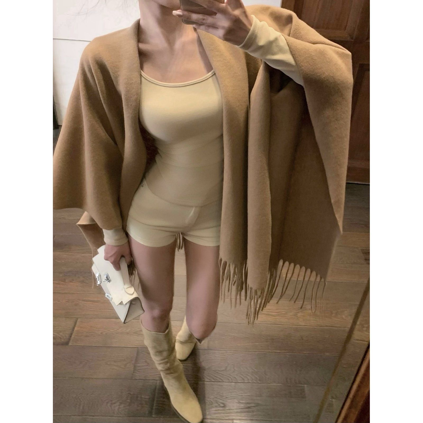 复古流苏无袖斗篷毛呢外套女高级感修身气质披肩上衣外搭老钱风