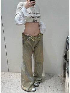 女设计感小众直筒垂感长裤 复古辣妹满钻石牛仔裤 气质 美式 2026新款