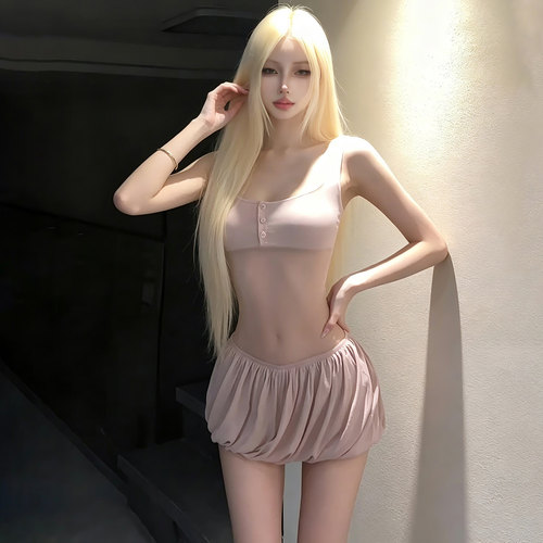 纯欲天花板网纱拼接吊带连衣裙女