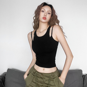 怪诞女孩  酷飒风小众设计感纯色美背吊带背心夏季修身内搭上衣女