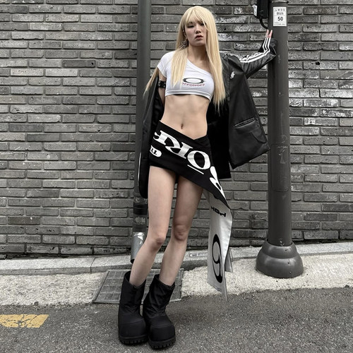 Y2K千禧辣妹字母印花腰封配饰女