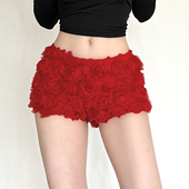 热辣红玫瑰立体花朵低腰修身 短裤 性感显瘦热裤 怪诞女孩 休闲裤 女
