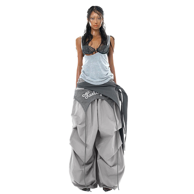 高街风宽松阔腿裤bar吊带三件套