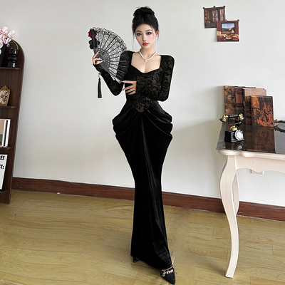 高级感端庄气质肌理暗纹连衣裙女