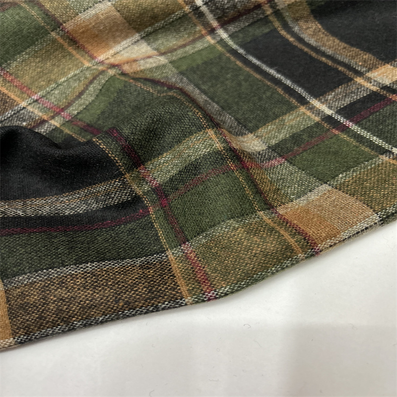 春秋薄型墨绿色格子羊毛法兰呢布料宽150重400克