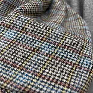 进口千鸟格羊毛粗花呢面料彩色毛呢布料手工DIY服装制作