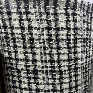 黑白格织羊毛编织粗纺编织时装千鸟格布料春秋小香风套装服装面料