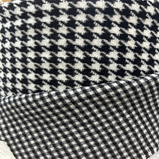 黑白千鸟格双面羊绒布料山羊绒厚实秋冬马甲裙子羊绒大衣服装面料