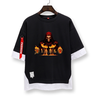 暗黑破坏神2重制版狱火重生游戏周边假两件短袖T恤衫男女五分中袖