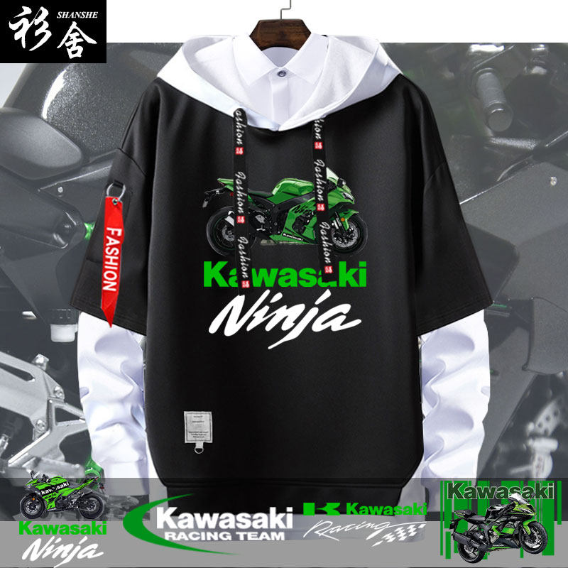 可定制川崎重机车摩托爱好者文化骑行假两件连帽卫衣男女外套衣服