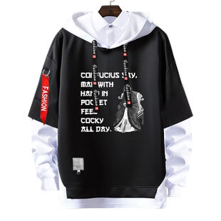 马斯克同款占领火星Occupy Mars孔子语录假两件连帽卫衣男女外套