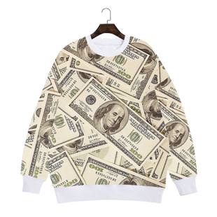 美元美金各国货币金钱符号纸币圆领卫衣男女创意趣味衣服加绒长袖