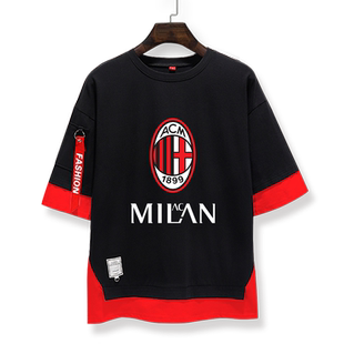 AC米兰队伊布吉鲁卡卡足球迷服假两件短袖T恤衫男女5五分袖半中袖