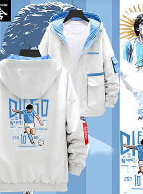 马拉多纳Maradona那不勒斯阿根廷足球迷纪念夹克连帽男女外套帽衫