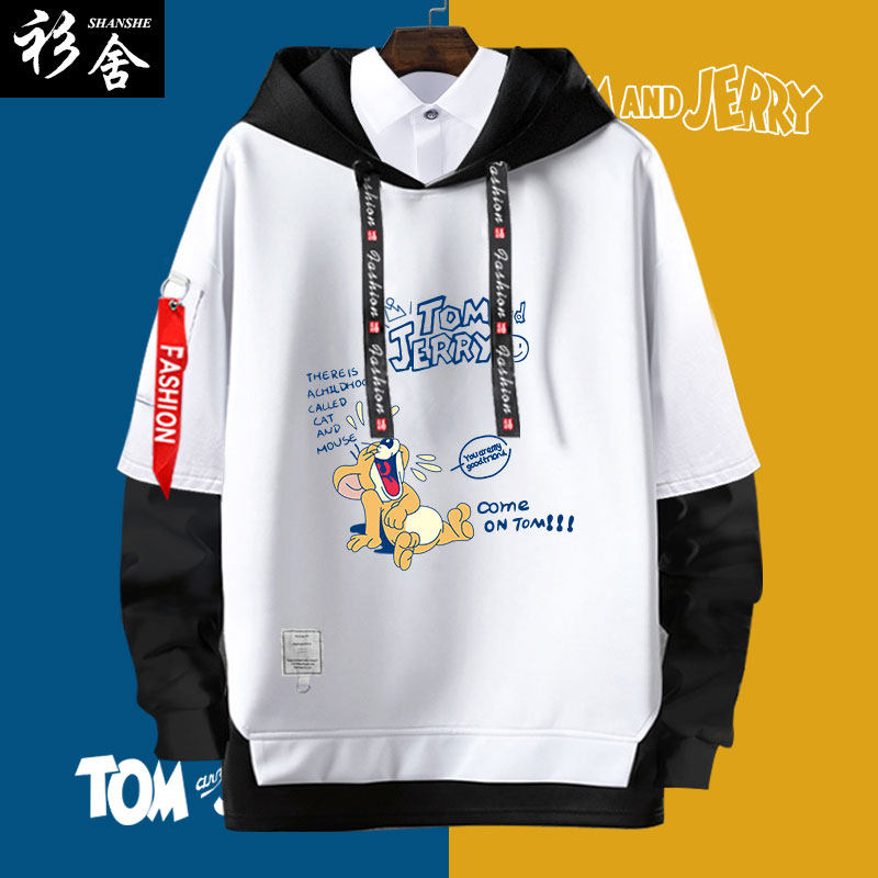 猫和老鼠联名情侣卡通动漫汤姆猫与杰瑞鼠假两件连帽卫衣男女外套