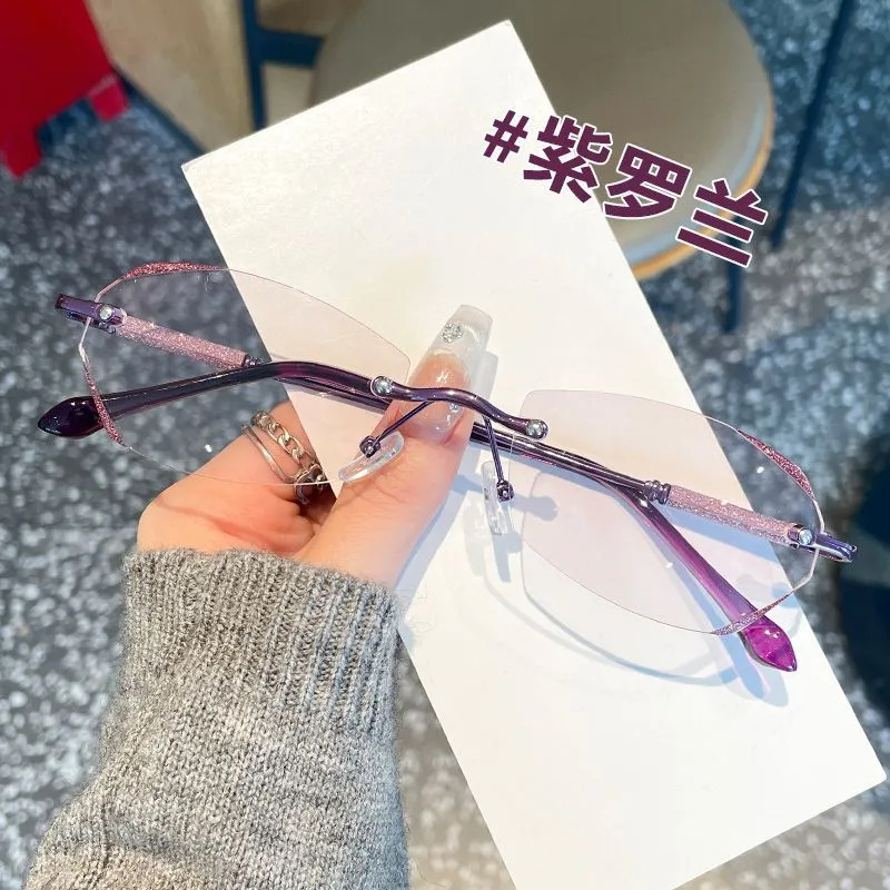 星光细闪无框切边时尚显年轻老花镜高清防蓝光抗疲劳超轻老花眼镜