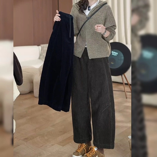 矮小个子145xxs松紧高腰休闲弯刀裤 复古冬季 灯芯绒九分阔腿哈伦裤