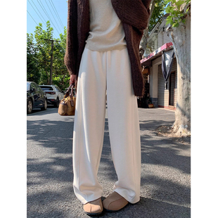 高腰加绒垂感直筒阔腿拖地裤 矮小个子米白色糯米休闲弯刀裤 女冬季