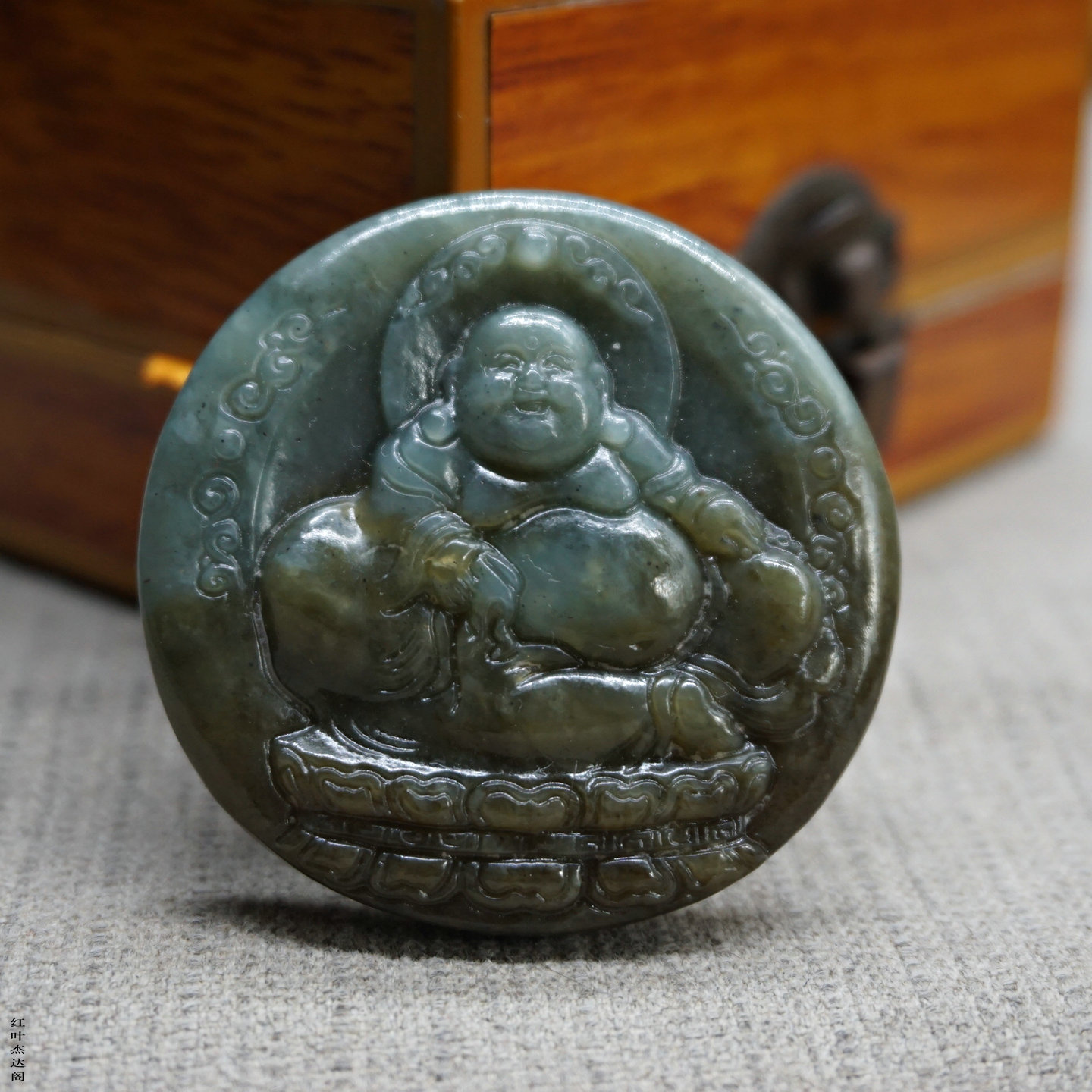 天然玉石和田玉糖青俏色雕刻双面弥勒佛吊坠项链色玉雕男女款颈饰