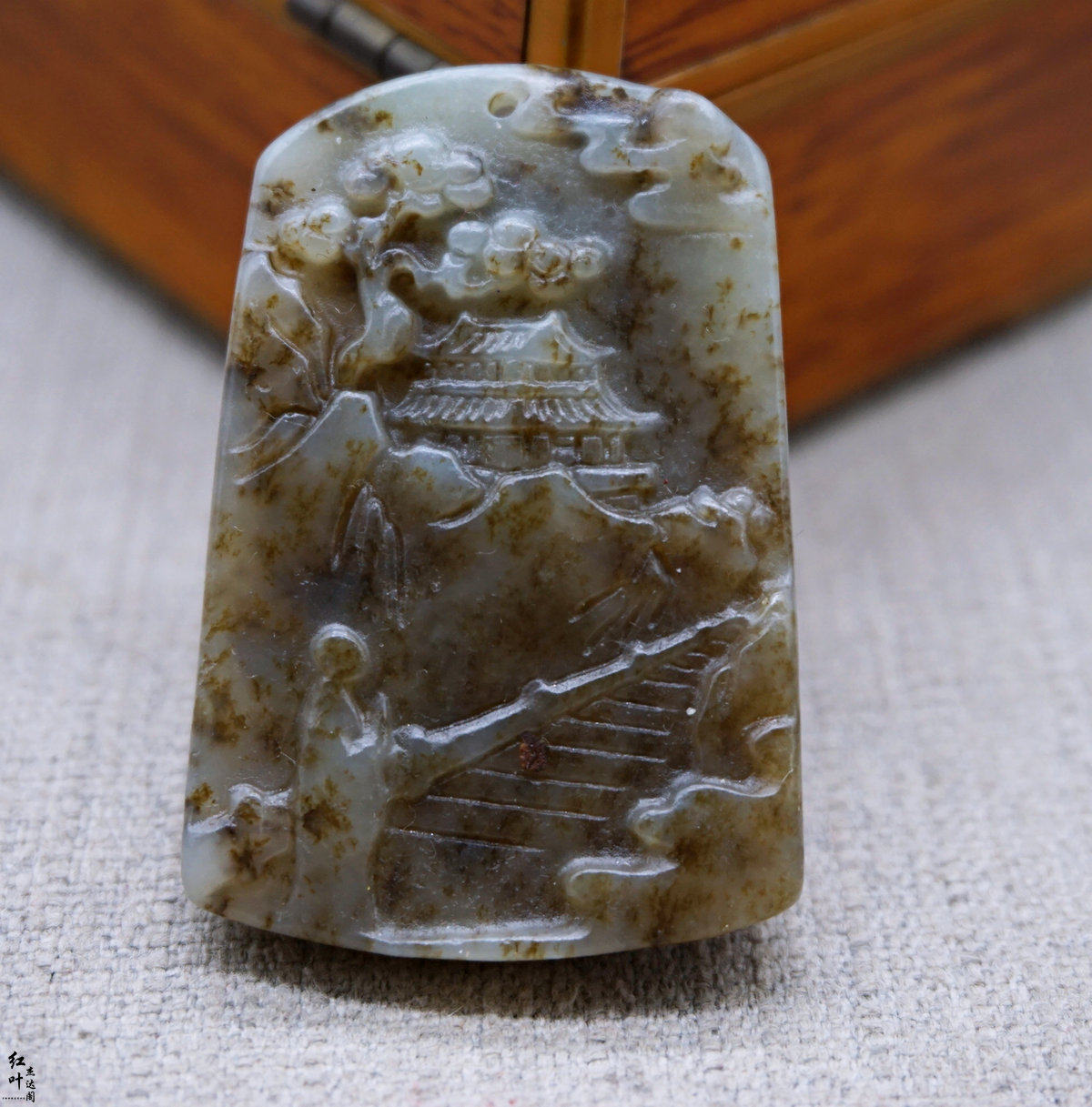 糖黄玉悟道山水牌天然新疆和田玉吊坠玉石大好河山玉牌挂件坠男女